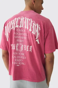 Oversized Boxy Gothic Worldwide Spray Wash T-Shirt | UK^boohooMAN