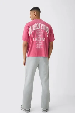 Oversized Boxy Gothic Worldwide Spray Wash T-Shirt | UK^boohooMAN