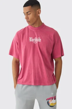 Oversized Boxy Gothic Worldwide Spray Wash T-Shirt | UK^boohooMAN