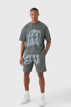 boohooMAN Oversized Boxy Graffiti Spray Graphic T-shirt Set | UK| Tracksuits