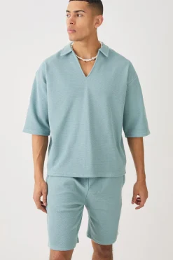 boohooMAN Oversized Boxy Half Sleeve V Neck Polo And Short Set | UK| Sets & Co-Ords|Tracksuits