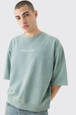 boohooMAN Oversized Boxy Half Sleeve Acid Washed Sweatshirt | UK| Hoodies & Sweatshirts