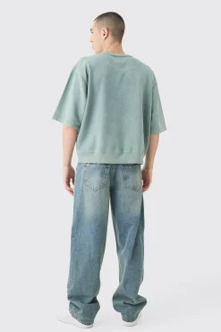 boohooMAN Oversized Boxy Half Sleeve Acid Washed Sweatshirt | UK| Hoodies & Sweatshirts