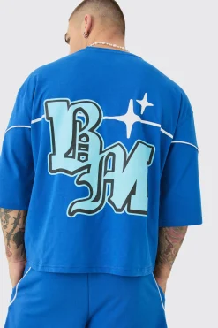 boohooMAN Oversized Boxy Half Sleeve BM Print T-shirt & Short Set | UK| Sets & Co-Ords|Tracksuits
