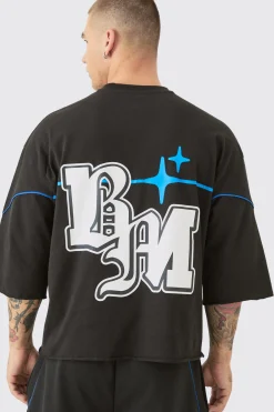 boohooMAN Oversized Boxy Half Sleeve BM Print Raw Hem T-shirt Set | UK| Sets & Co-Ords|Tracksuits