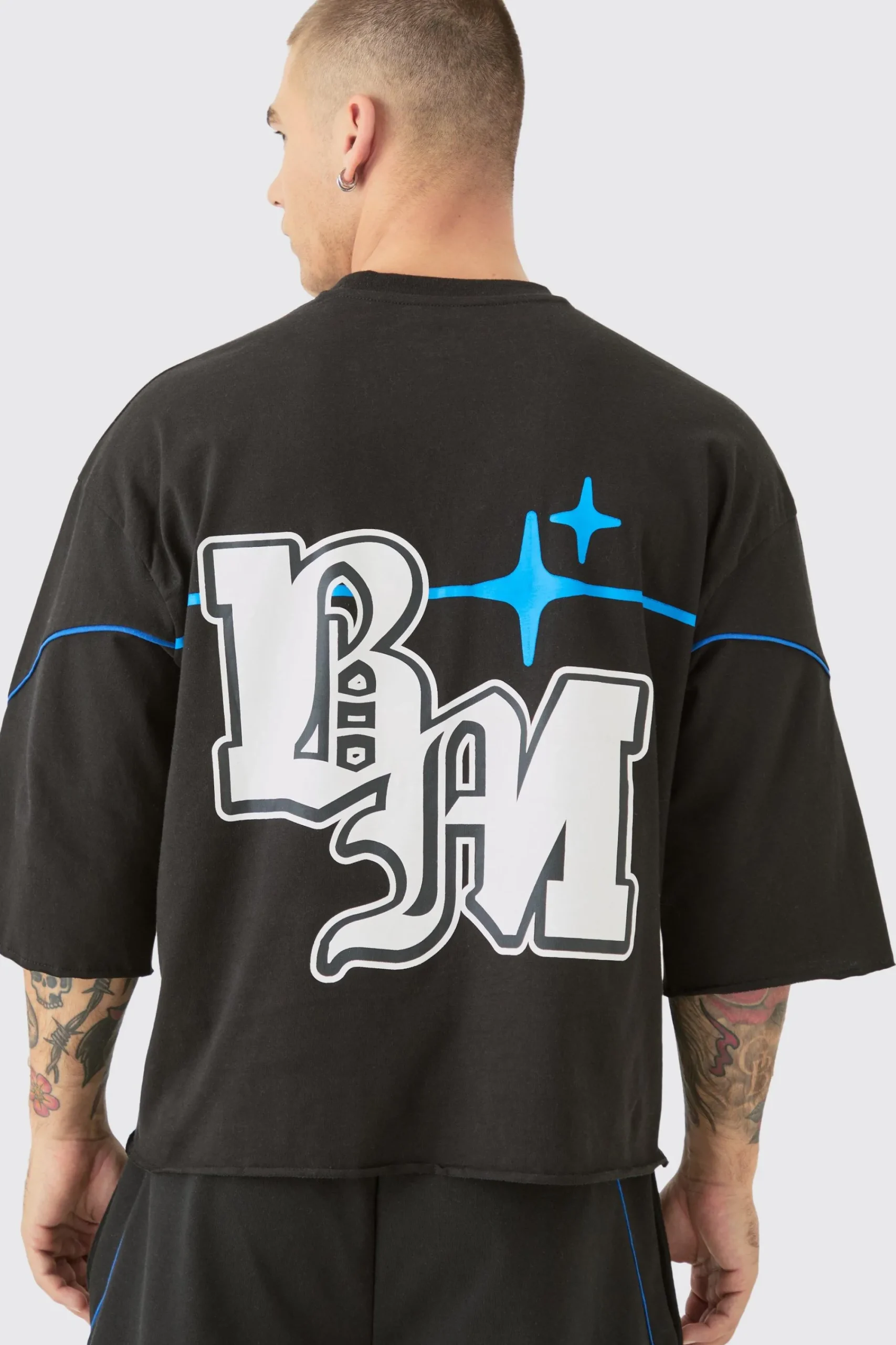 boohooMAN Oversized Boxy Half Sleeve BM Print Raw Hem T-shirt Set | UK| Sets & Co-Ords|Tracksuits