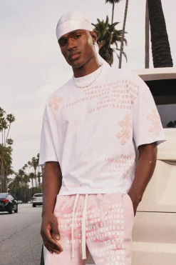 Oversized Boxy Half Sleeve Cross Applique T-shirt | UK^boohooMAN Outlet