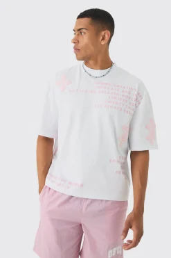 Oversized Boxy Half Sleeve Cross Applique T-shirt | UK^boohooMAN Outlet