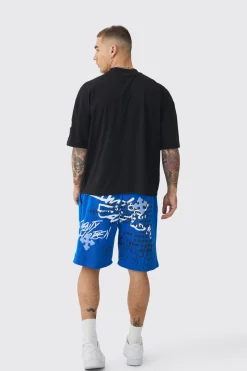 boohooMAN Oversized Boxy Half Sleeve Cross Applique T-shirt & Short Set | UK| Sets & Co-Ords|Tracksuits