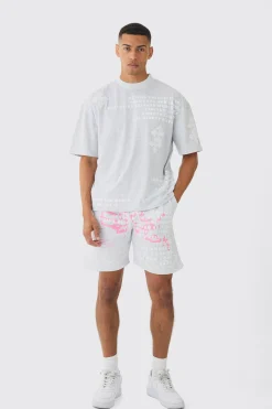 boohooMAN Oversized Boxy Half Sleeve Cross Applique T-shirt & Short Set | UK| Sets & Co-Ords|Tracksuits