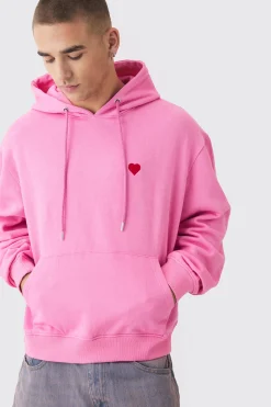 boohooMAN Oversized Boxy Heart Embroidered Hoodie | UK| Hoodies & Sweatshirts