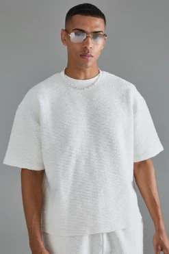 boohooMAN Oversized Boxy Heavy Boucle Short Sleeve Sweatshirt | UK| Hoodies & Sweatshirts