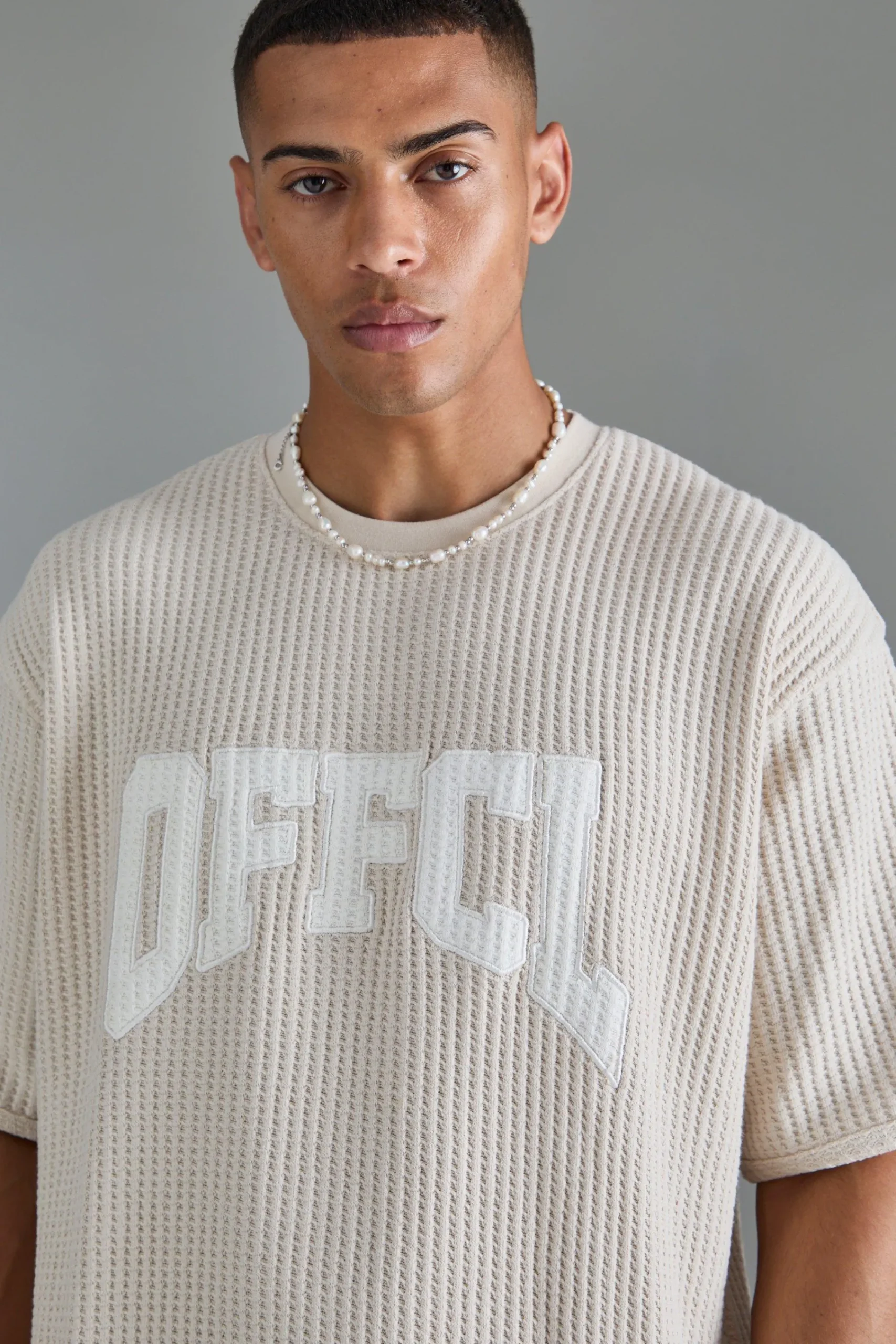 boohooMAN Oversized Boxy Heavy Jumbo Waffle Applique Sweatshirt | UK| Hoodies & Sweatshirts