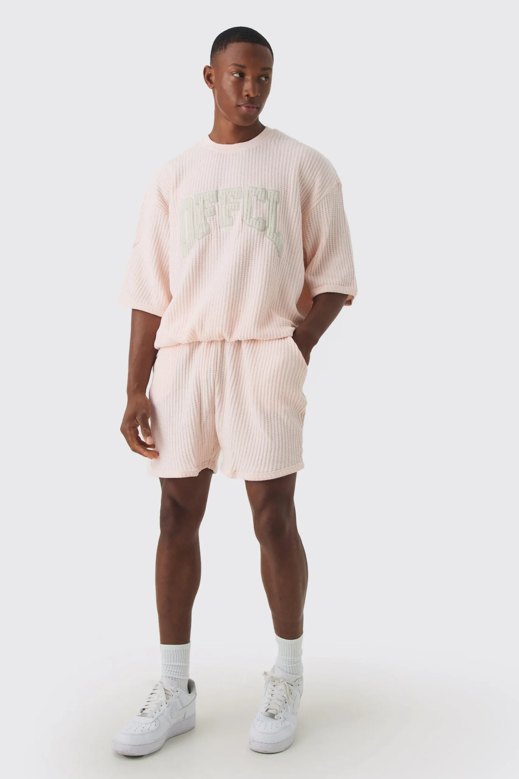 boohooMAN Oversized Boxy Heavy Jumbo Waffle Sweatshirt & Short Set | UK| Sets & Co-Ords|Tracksuits