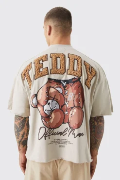 Oversized Boxy Heavyweight Borg Teddy Graphic T-shirt | UK^boohooMAN Sale