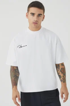 Oversized Boxy Heavyweight Peached Embroidered T-shirt | UK^boohooMAN Discount