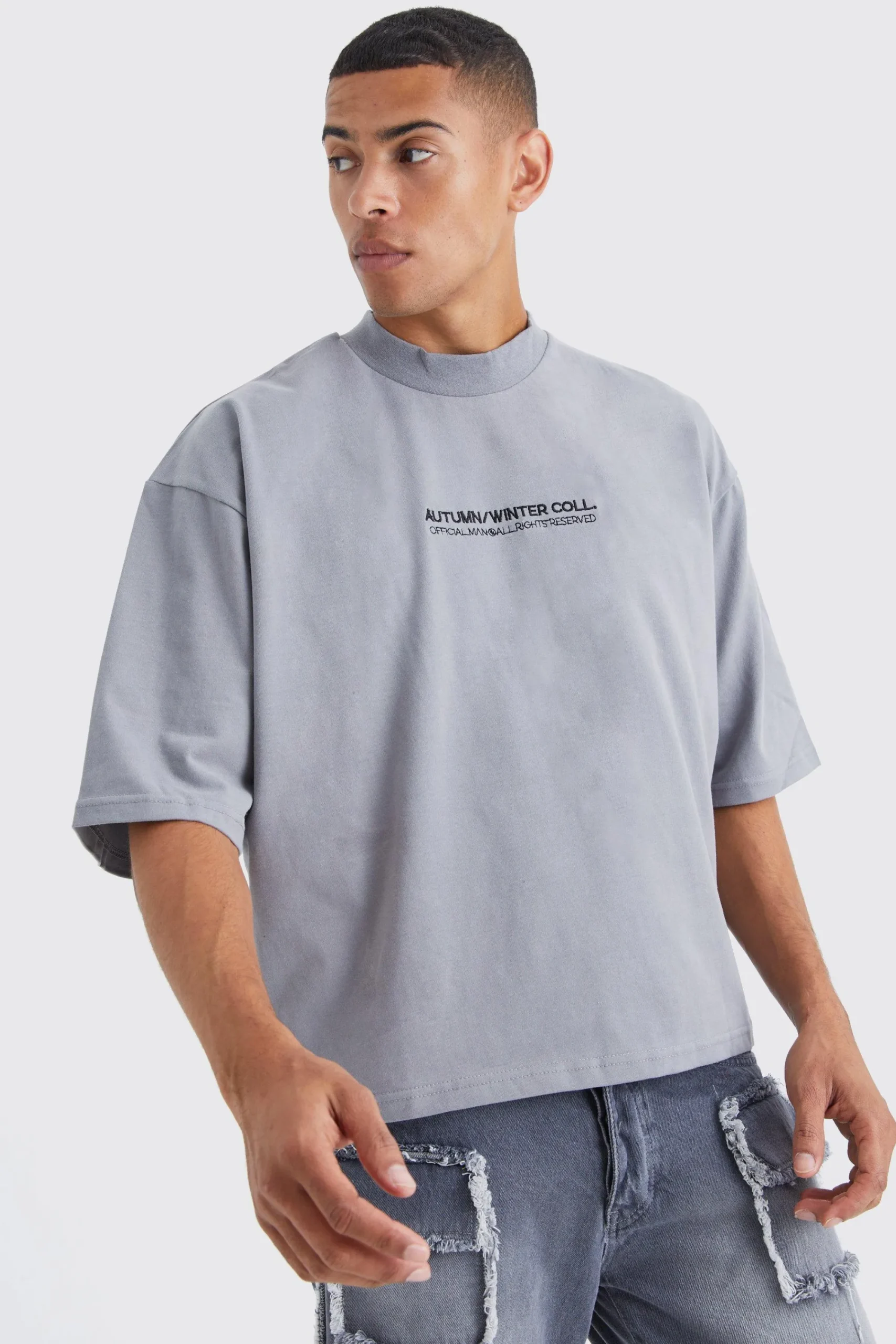 Oversized Boxy Heavyweight Peached Embroidered T-shirt | UK^boohooMAN Discount