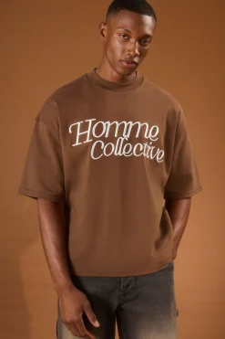 Oversized Boxy Heavyweight Homme Embroidered T-shirt | UK^boohooMAN Online