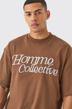 Oversized Boxy Heavyweight Homme Embroidered T-shirt | UK^boohooMAN Online