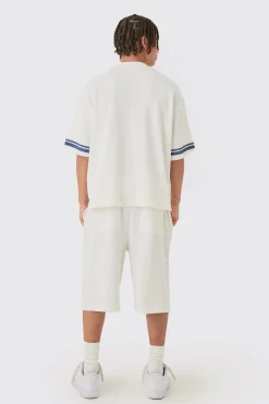 boohooMAN Oversized Boxy Heavyweight Waffle Varsity T-shirt & Short Set | UK| Sets & Co-Ords|Tracksuits
