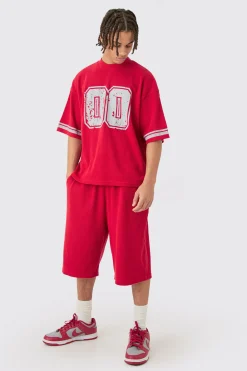 boohooMAN Oversized Boxy Heavyweight Waffle Varsity T-shirt & Short Set | UK| Sets & Co-Ords|Tracksuits