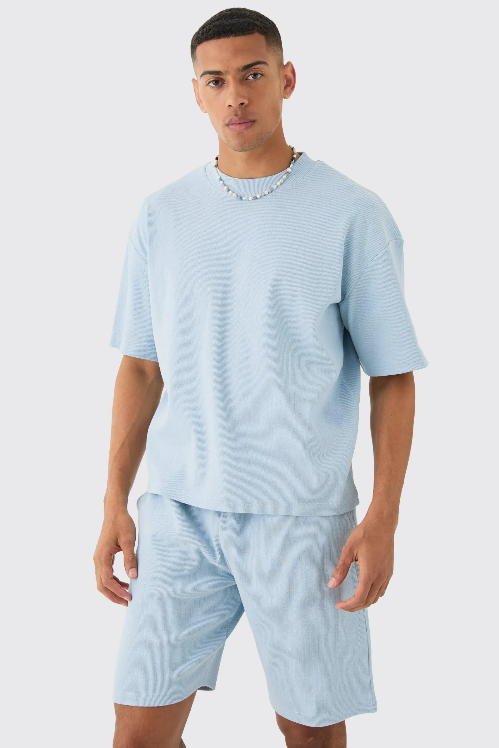 boohooMAN Oversized Boxy Heavyweight Ribbed T-shirt & Shorts Set | UK| Sets & Co-Ords|Tracksuits