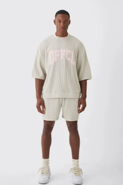 boohooMAN Oversized Boxy Heavyweight Jumbo Waffle Sweat & Short Set | UK| Sets & Co-Ords|Tracksuits