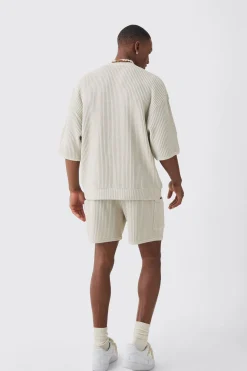boohooMAN Oversized Boxy Heavyweight Jumbo Waffle Sweat & Short Set | UK| Sets & Co-Ords|Tracksuits
