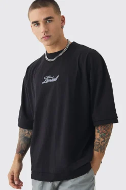 Oversized Boxy Heavyweight Embroidered Faux Layer T-shirt | UK^boohooMAN Hot