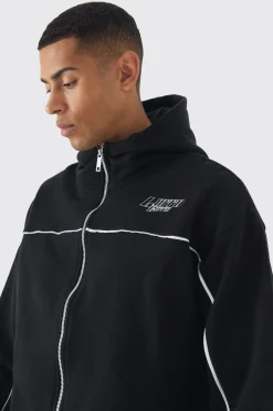 boohooMAN Oversized Boxy Heavyweight Embroidered Hoodie With Piping | UK| Hoodies & Sweatshirts