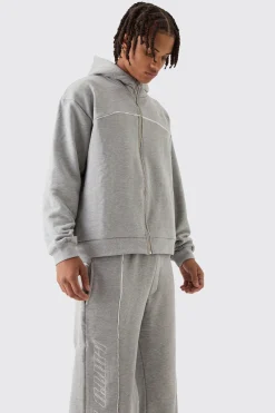 boohooMAN Oversized Boxy Heavyweight Embroidered Piping Hooded Tracksuit | UK| Tracksuits