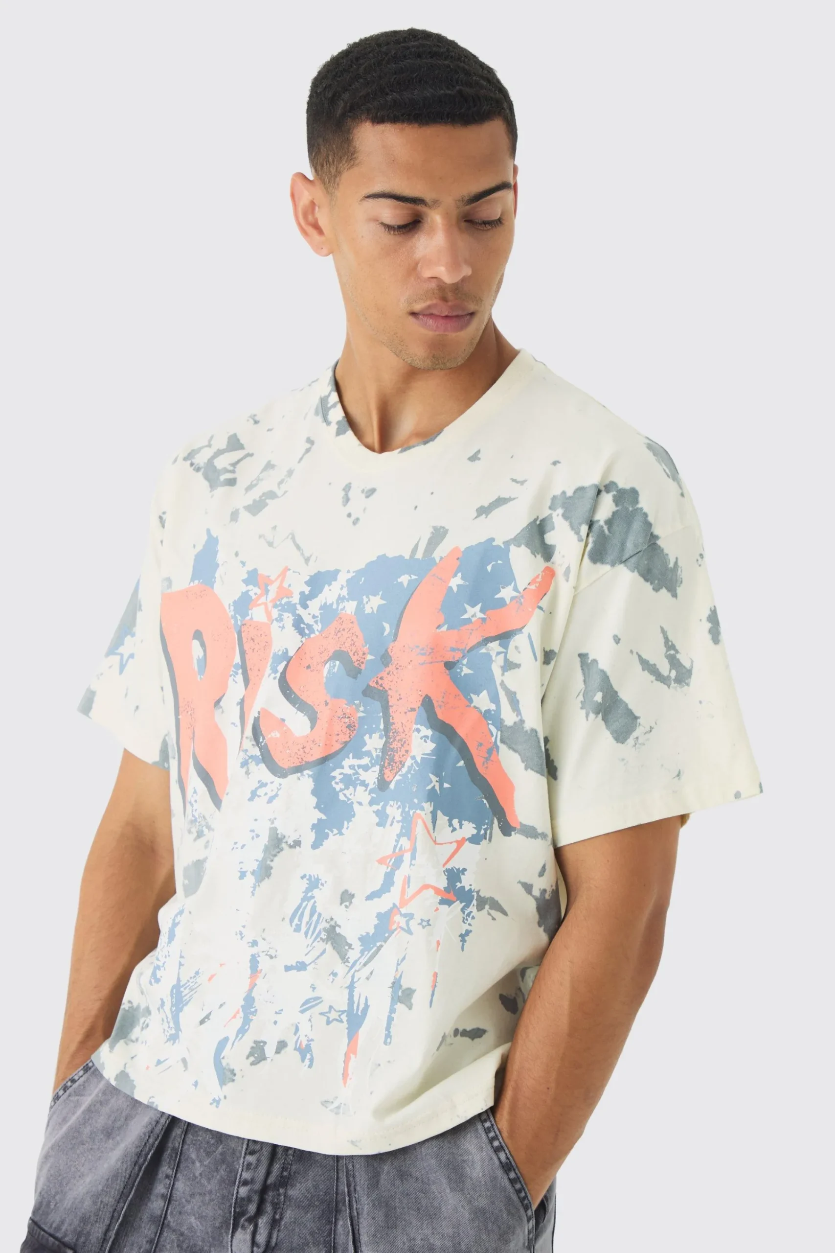 Oversized Boxy Heavyweight Risk Print T-Shirt | UK^boohooMAN Best