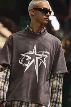 Oversized Boxy Heavyweight Star Print T-Shirt | UK^boohooMAN