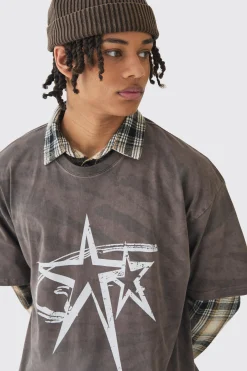 Oversized Boxy Heavyweight Star Print T-Shirt | UK^boohooMAN