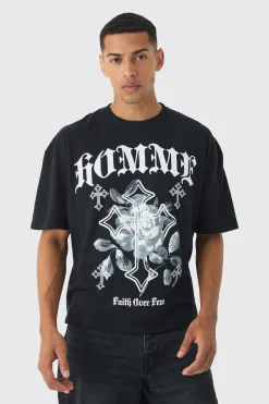Oversized Boxy Homme Cross Print T-Shirt | UK^boohooMAN New