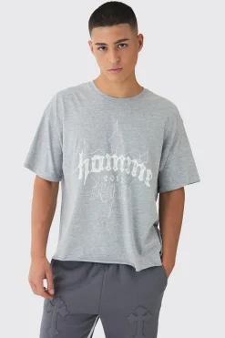 Oversized Boxy Homme Cross Print T-Shirt | UK^boohooMAN Sale