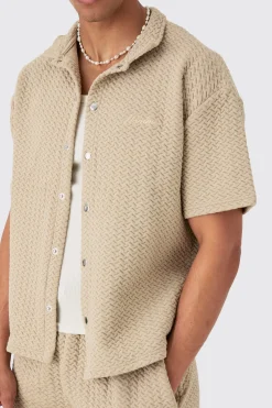 boohooMAN Oversized Boxy Homme Embroided Textured Polo And Short Set | UK| Sets & Co-Ords|Tracksuits