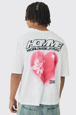 Oversized Boxy Homme Heart Back Printed T-Shirt | UK^boohooMAN Clearance