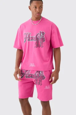 boohooMAN Oversized Boxy Homme Print T-shirt And Short Set | UK| Sets & Co-Ords|Tracksuits