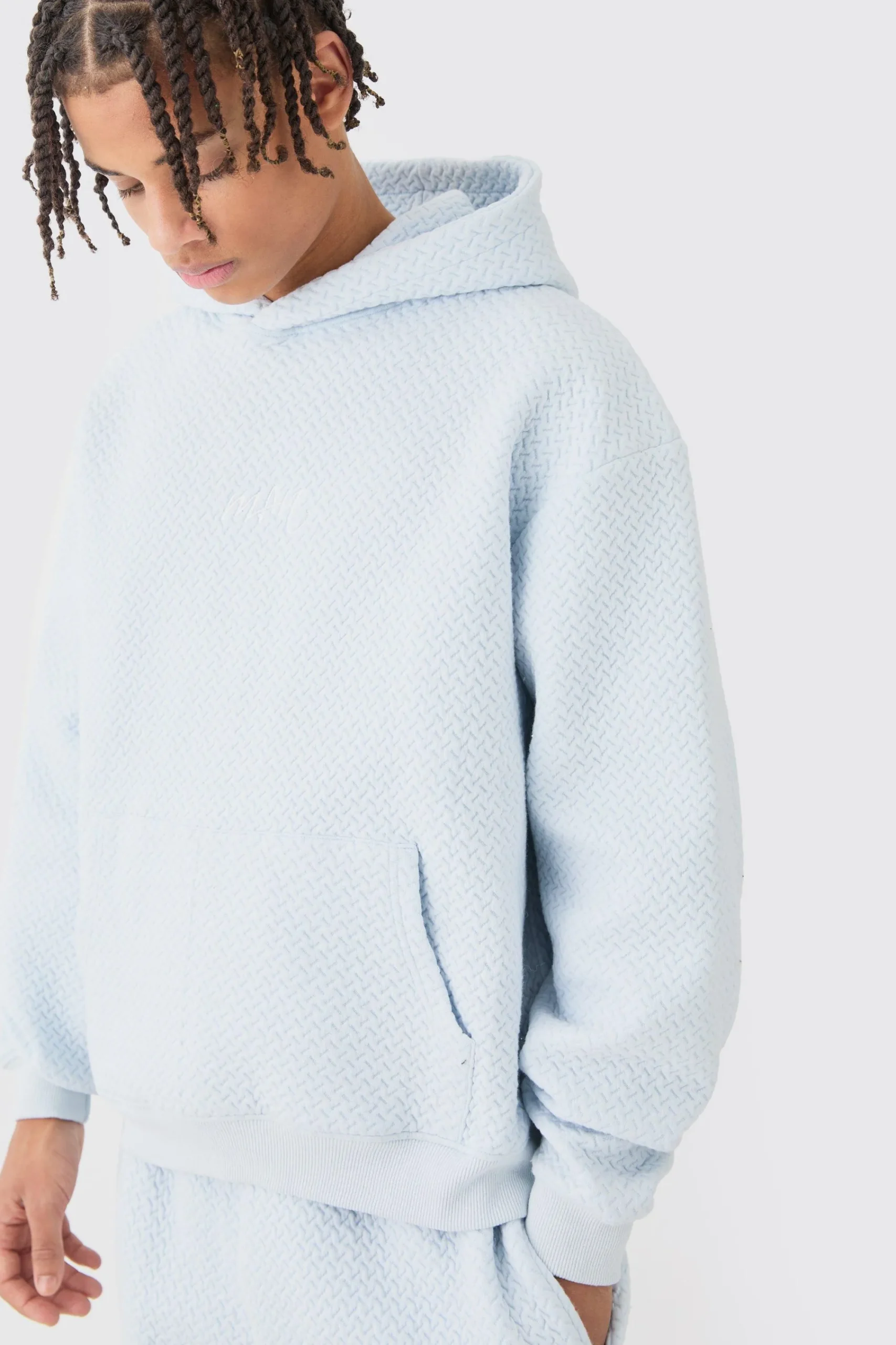 boohooMAN Oversized Boxy Jacquard Quilted Embroided Hooded Tracksuit | UK| Tracksuits