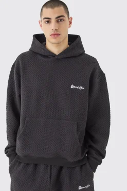 boohooMAN Oversized Boxy Jacquard Quilted Embroided Hoodie | UK| Hoodies & Sweatshirts