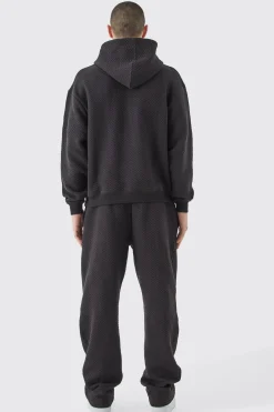 boohooMAN Oversized Boxy Jacquard Quilted Embroided Hoodie | UK| Hoodies & Sweatshirts