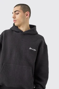 boohooMAN Oversized Boxy Jacquard Quilted Embroided Hoodie | UK| Hoodies & Sweatshirts