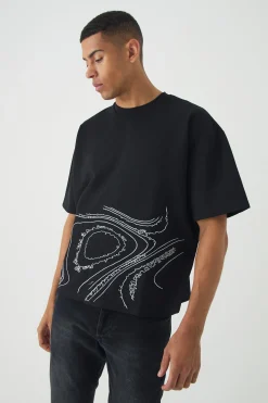 Oversized Boxy Jersey Twill Abstract Embroidery T-shirt | UK^boohooMAN Best