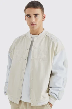 boohooMAN Oversized Boxy Jersey Varsity Bomber Jacket | UK| Coats & Jackets