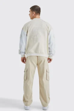 boohooMAN Oversized Boxy Jersey Varsity Bomber Jacket | UK| Coats & Jackets