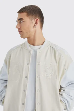 boohooMAN Oversized Boxy Jersey Varsity Bomber Jacket | UK| Coats & Jackets