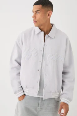 boohooMAN Oversized Boxy Jersey Varsity Jacket | UK| Coats & Jackets