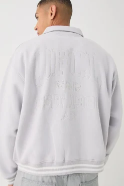 boohooMAN Oversized Boxy Jersey Varsity Jacket | UK| Coats & Jackets