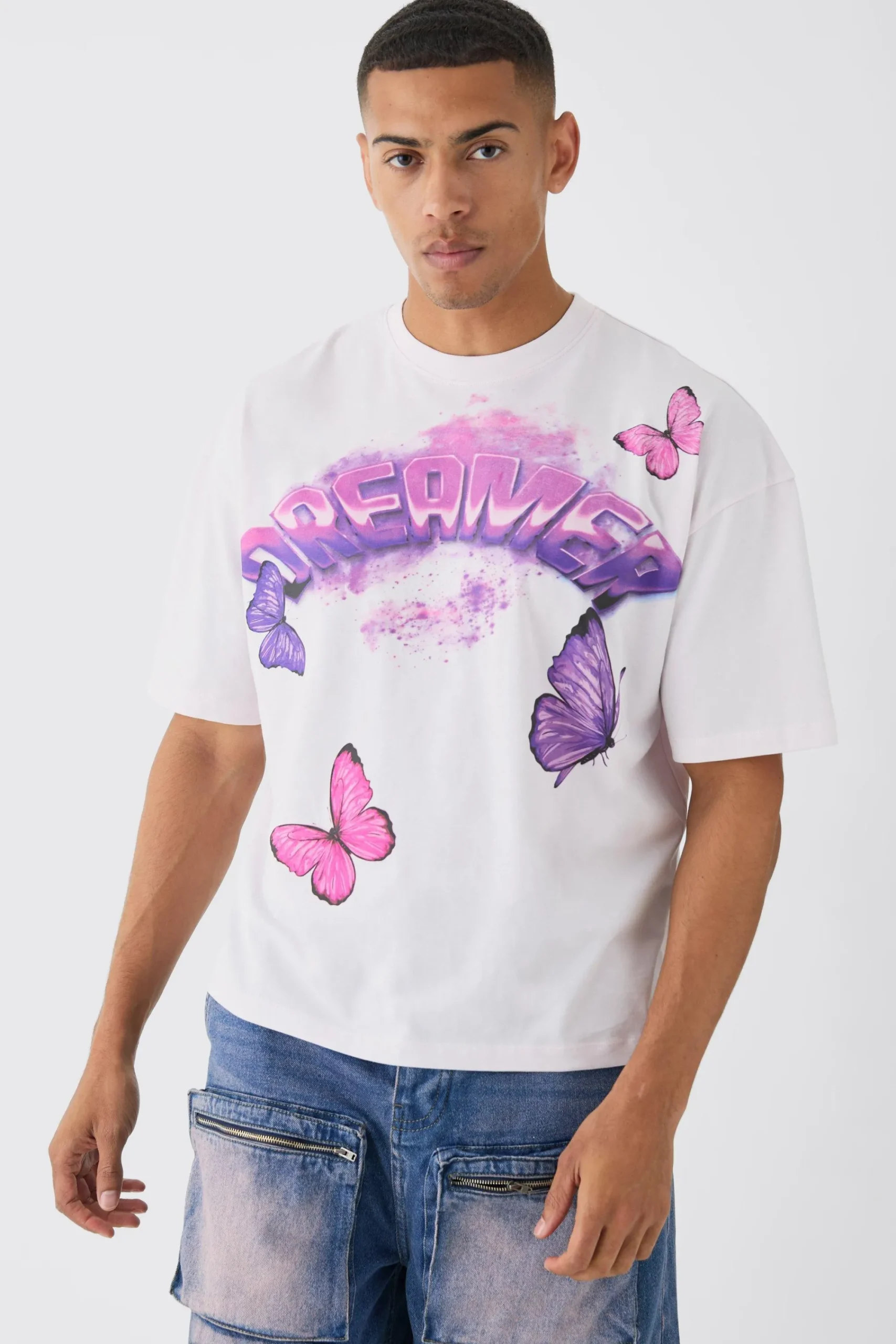 Oversized Boxy Large Butterfly Graphic T-shirt | UK^boohooMAN Online
